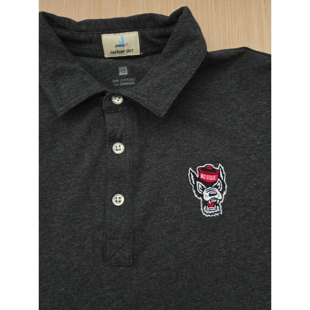 Johnnie O Hangin' Out Boy's Dark Gray Polo Size 12 NC State Wolfpack Shirt